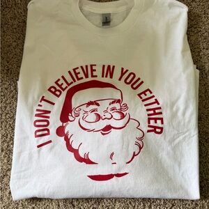 White T-Shirt with Red Santa Print